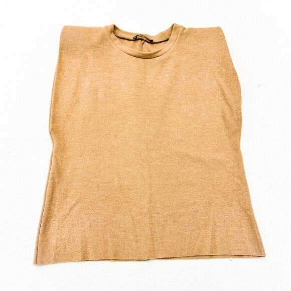 Zara Shoulder Pad Shaped Beige Light Brown Sleeveless Top SIze Small - Picture 1 of 5